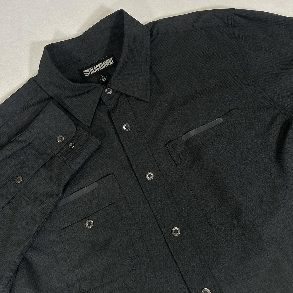 Blackhawk! Casual Shirt Mens Large Black Long Sleeve Chest‎ Pockets Button Up